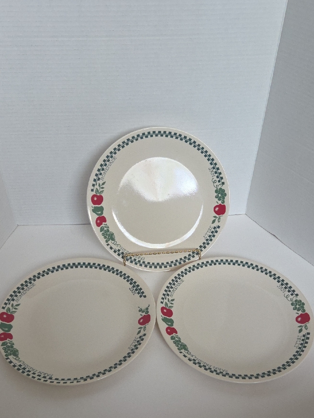 Corelle Farm Fresh Pattern Dinner Plates Apples Homemade Jam Jelly 10.25" 3Pc